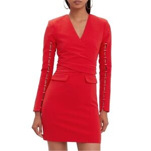 JONATHAN SIMKHAI Red Staple Sleeve Faux Wrap Sheath Dress Women’s Size 10 NWT